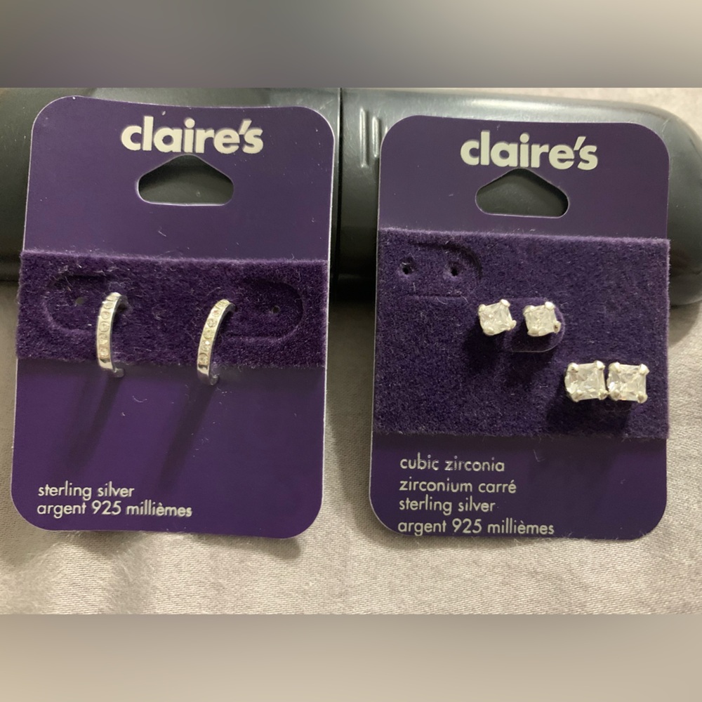 Claire's Cubic Zirconia Sterling Silver Studs and hoops
